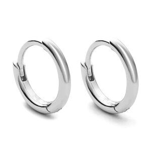 Classic Elegant Pure Solid 925 Sterling Silver White Gold Small Hoop Earrings